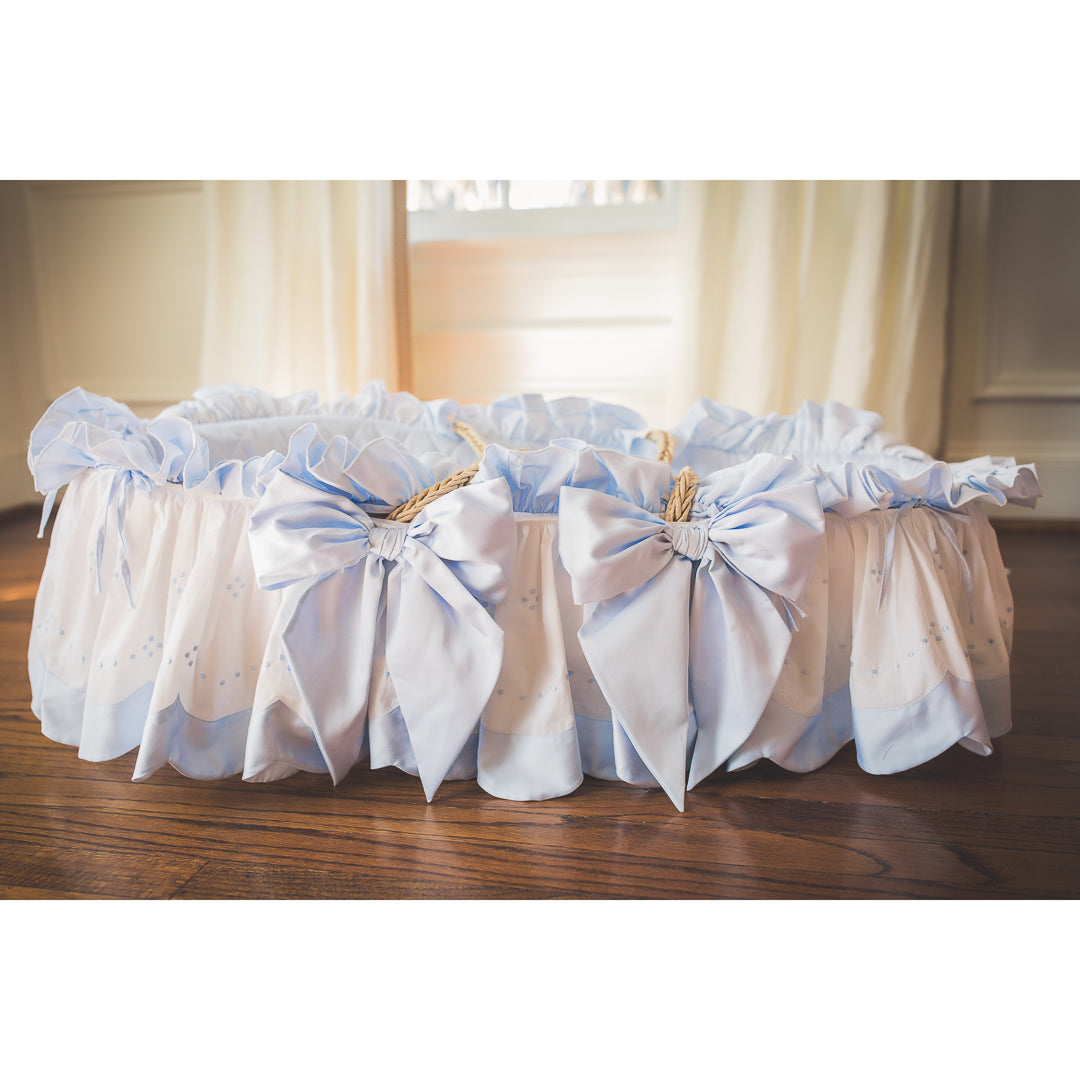 Moses Basket, White with Blue