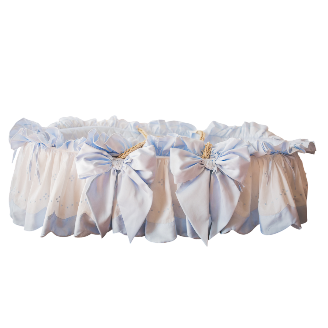 Moses Basket, White with Blue