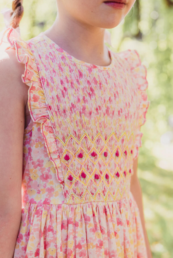 Iris Pink Smocked Sleeveless Dress
