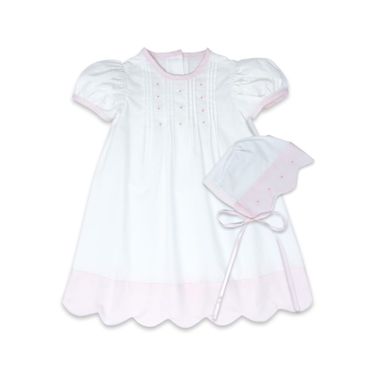 Girl's Blessings White & Pink Scallop Daygown Set