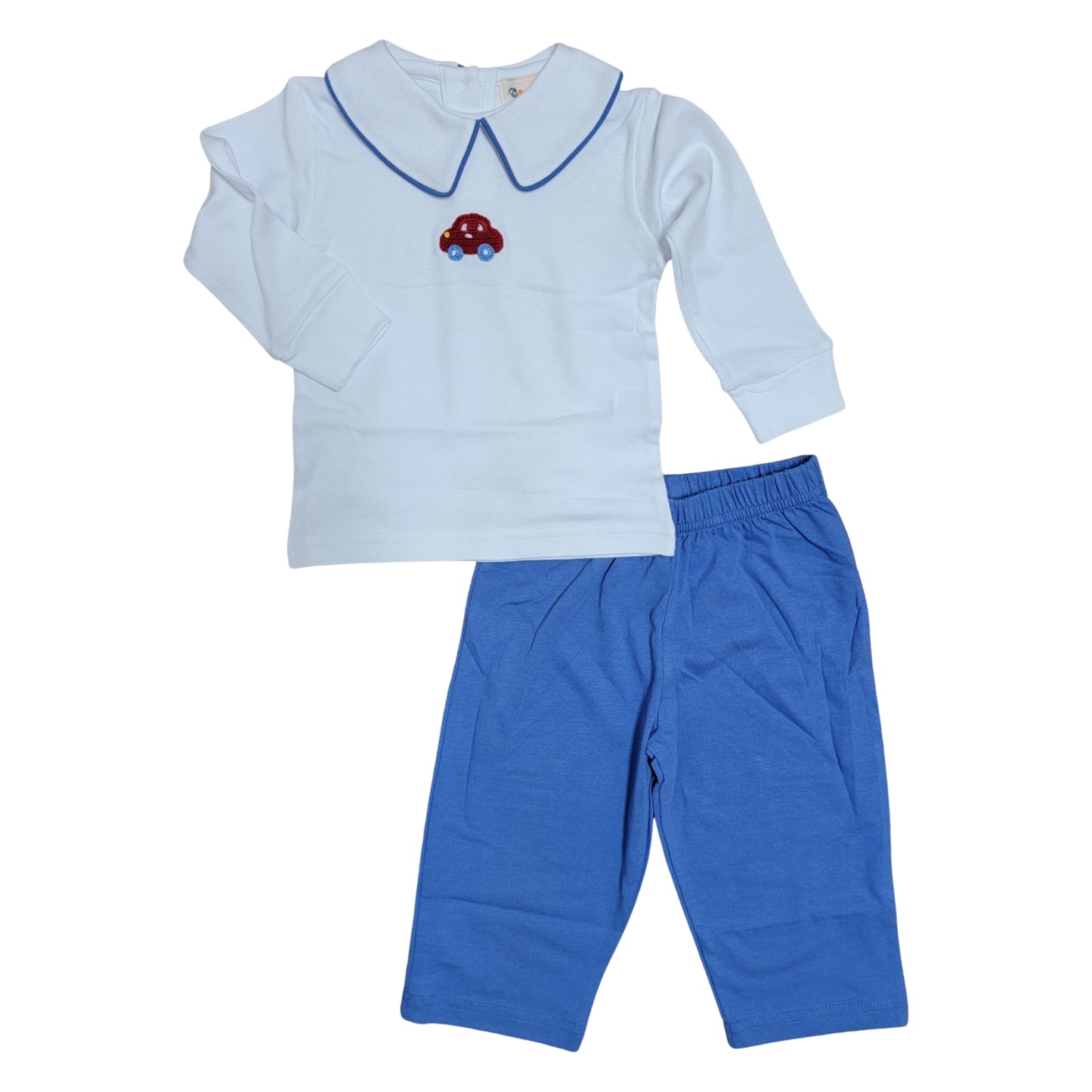 Boy's Long Sleeve Dark Chambray Crochet Red Car Pant Set