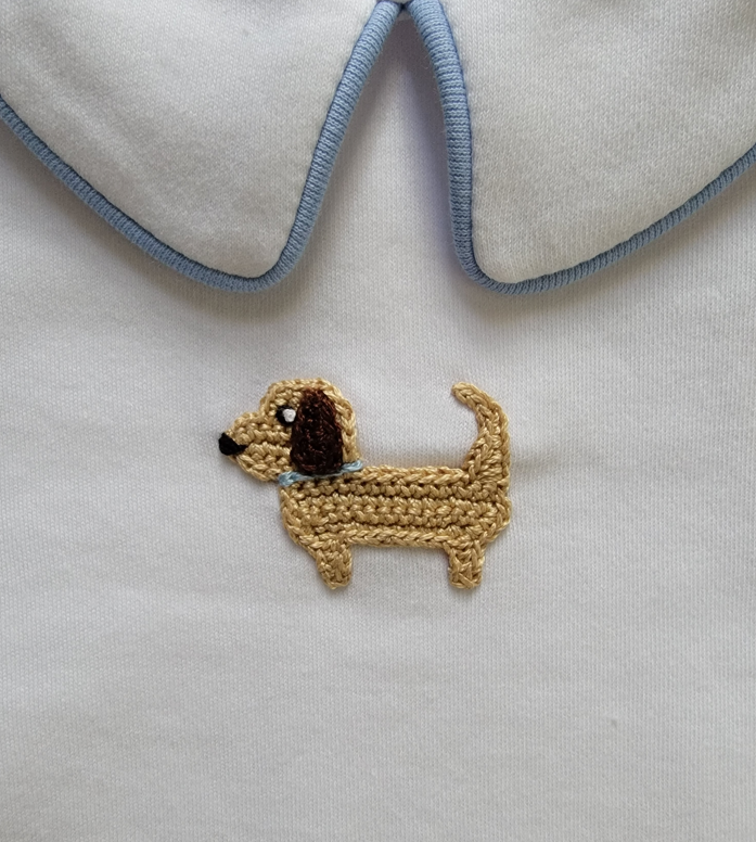 Boy's Short Sleeve Collared Crochet Puppy Shirt