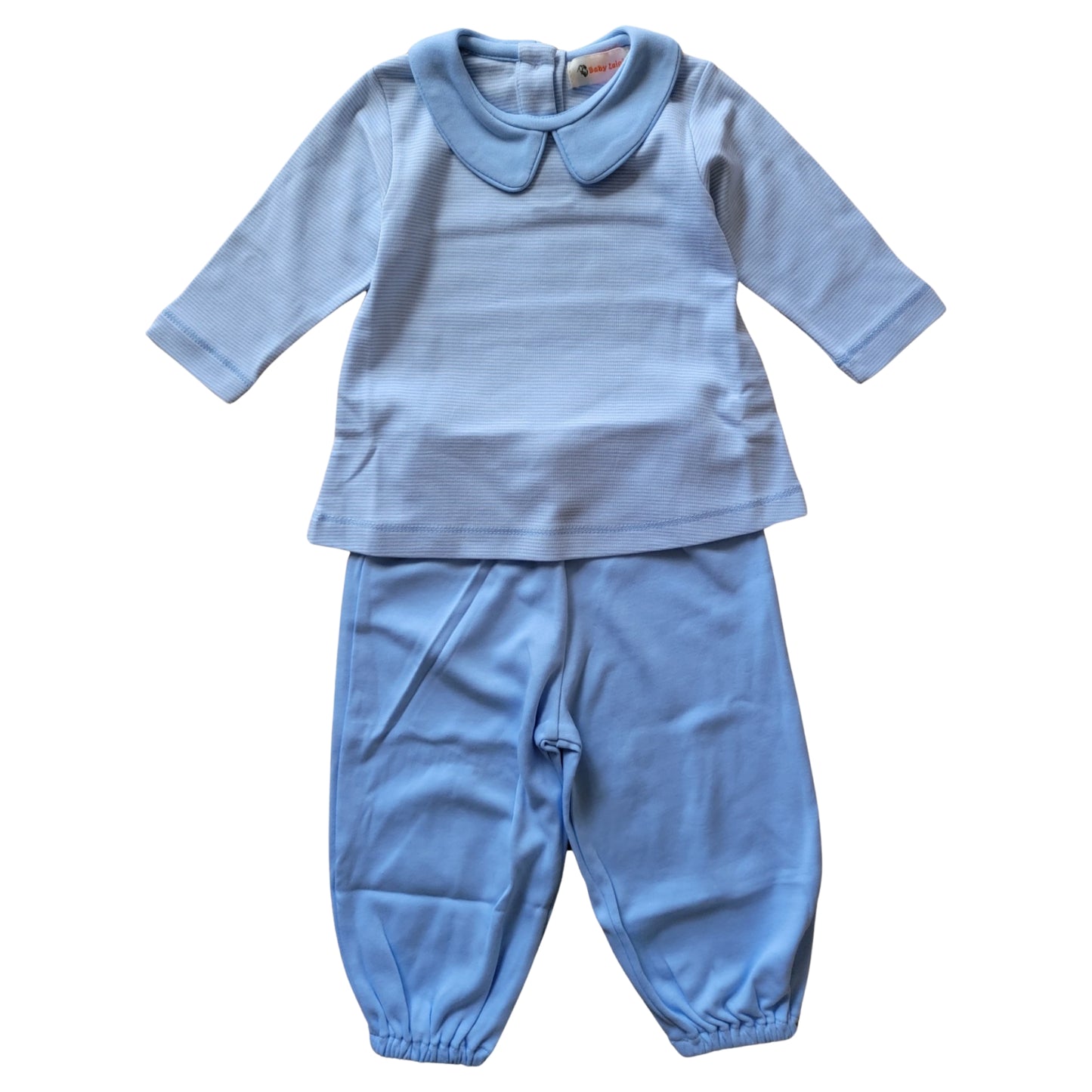 Boy's Long Sleeve Collared Blue Mini Stripe Pant Set