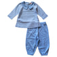Boy's Long Sleeve Collared Blue Mini Stripe Pant Set
