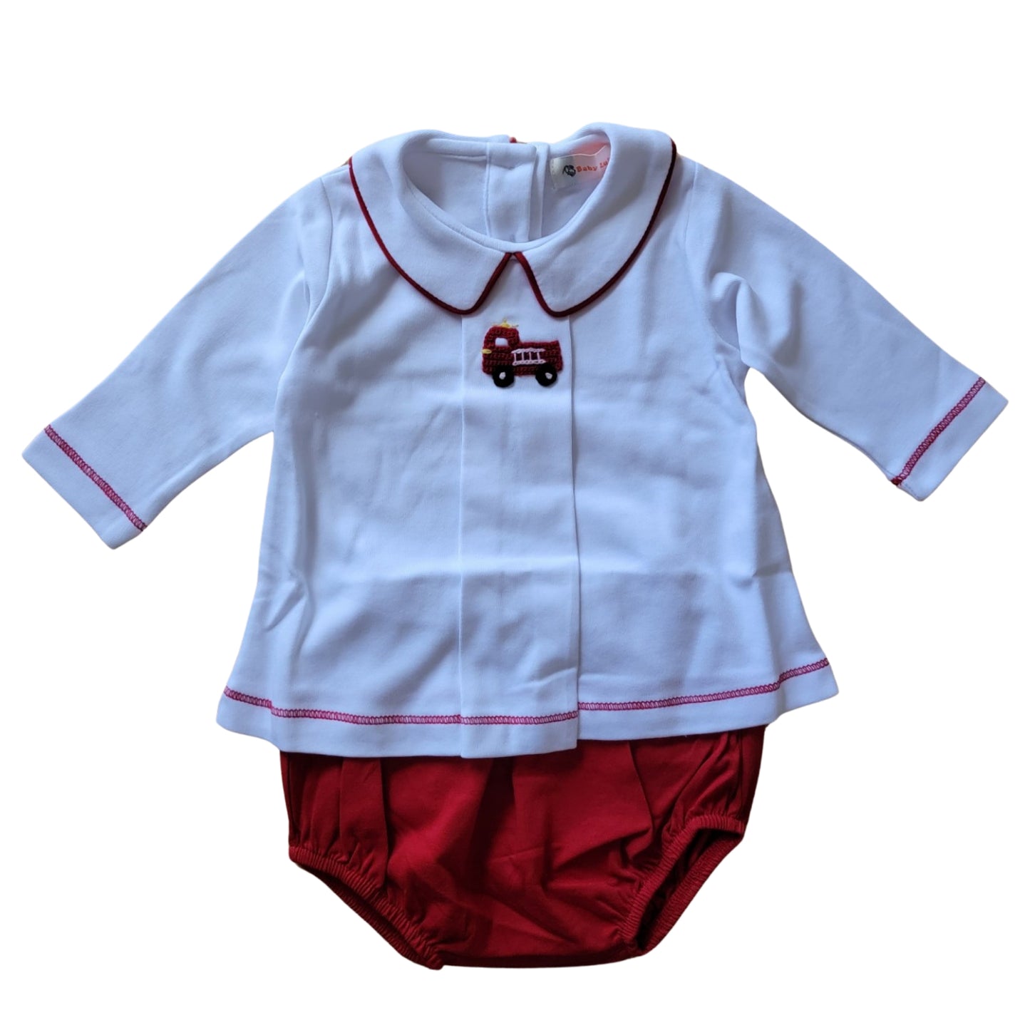 Boy's Long Sleeve Crochet Fire Truck Diaper Set