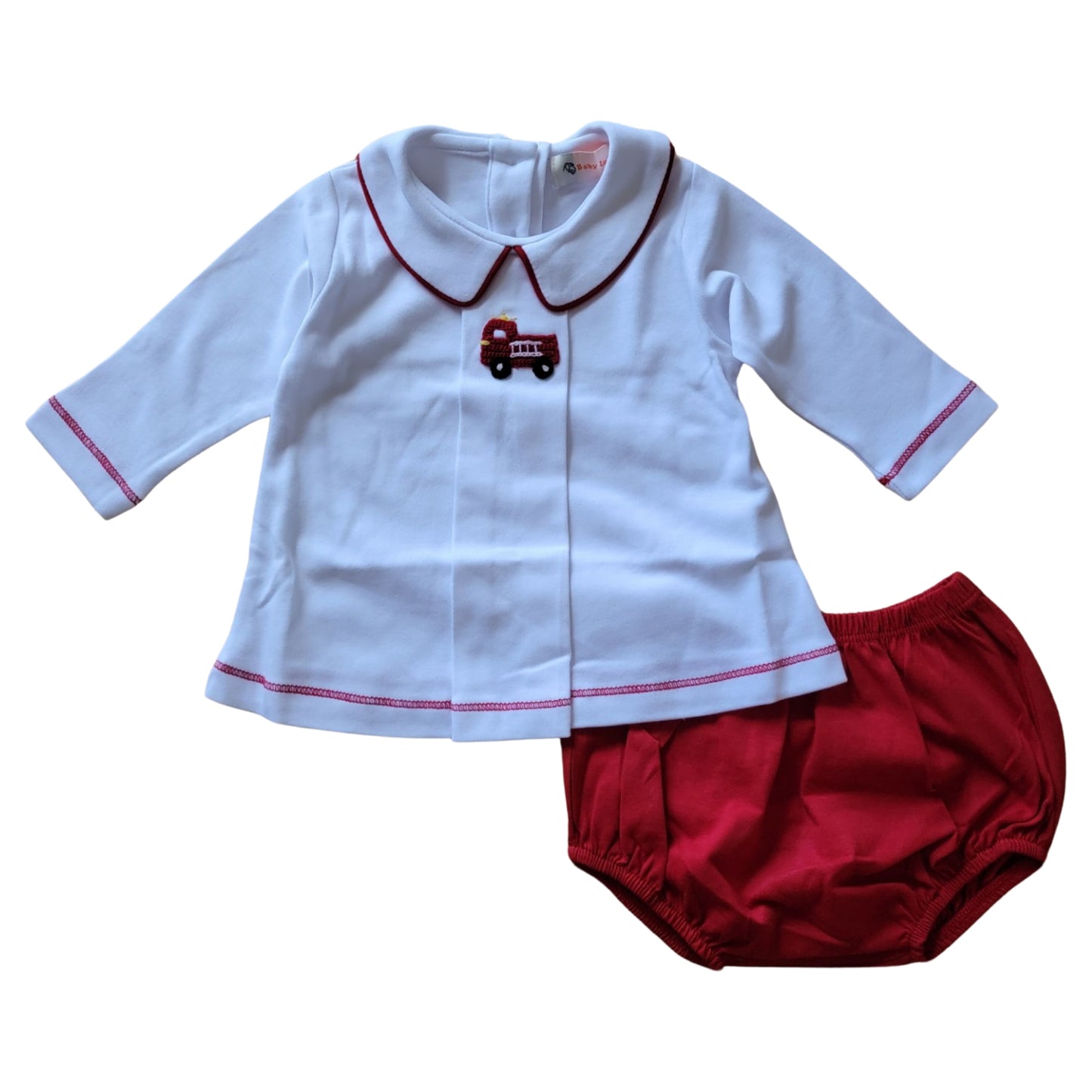 Boy's Long Sleeve Crochet Fire Truck Diaper Set