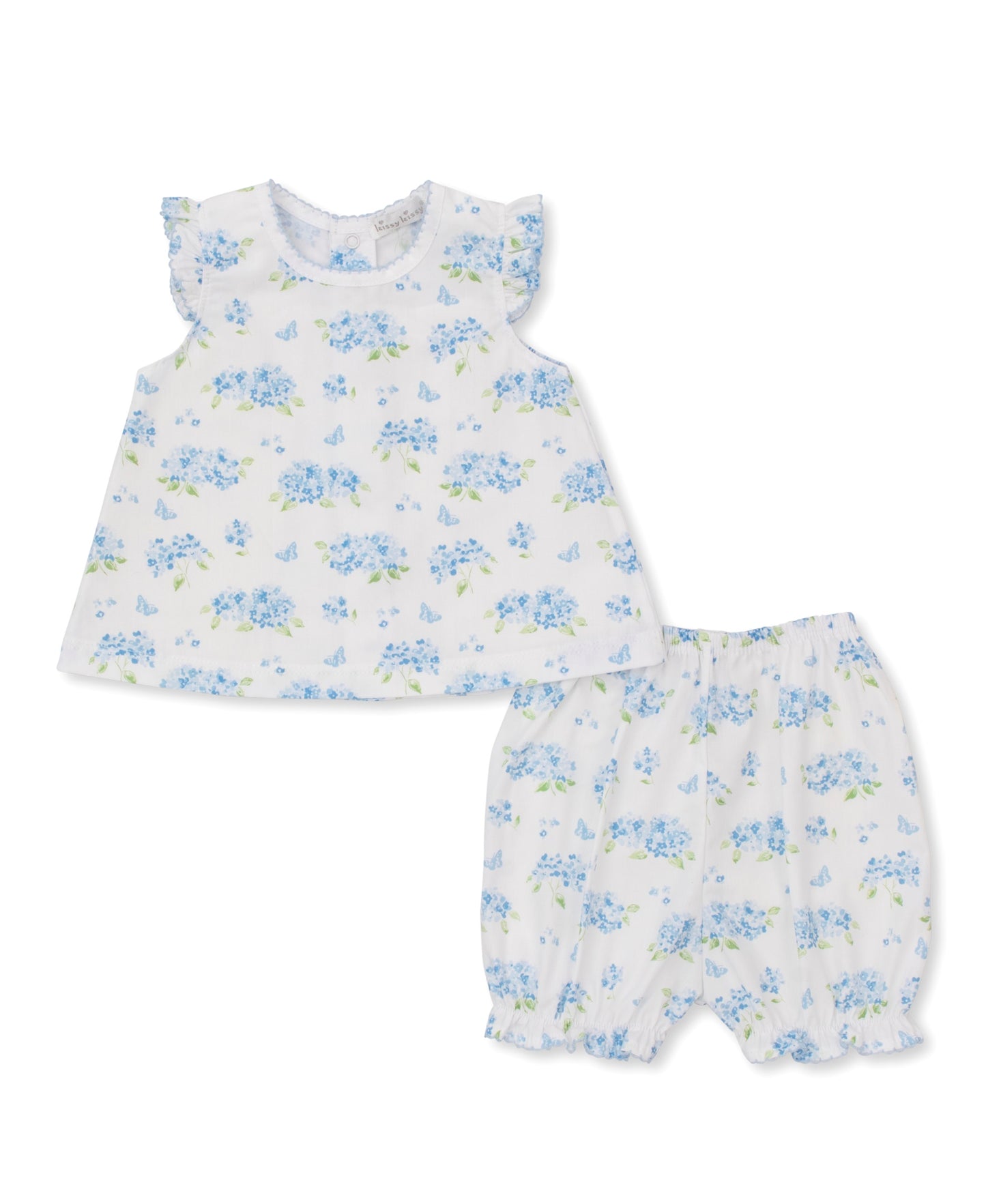 Heavenly Hydrangeas Blue Print Woven Sunsuit Set