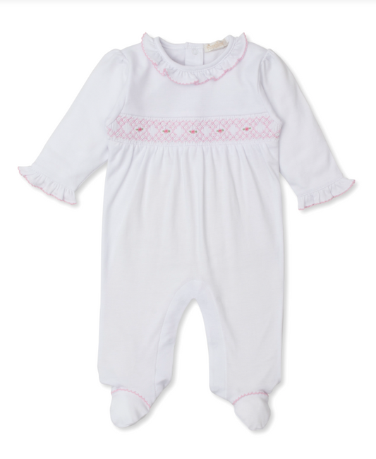 Smocked White Footie with Pink CLB Summer 24