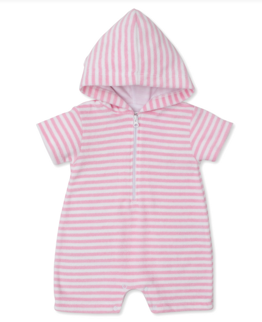 Terry Stripes Pink Hooded Romper