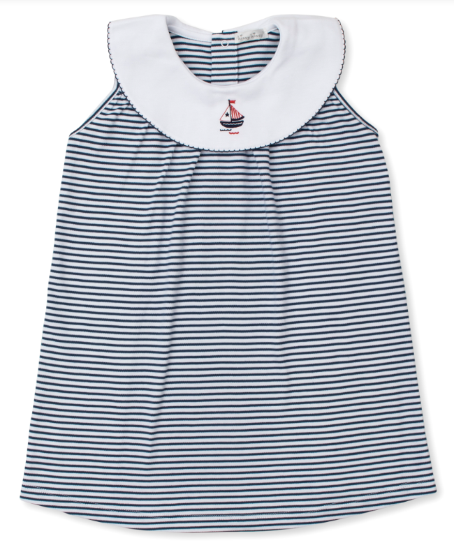 Round Bib Sailboat Summer Regatta Navy Stripe Toddler Dress