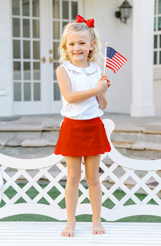 Red Trim Ruffle Collar Sleeveless Shirt