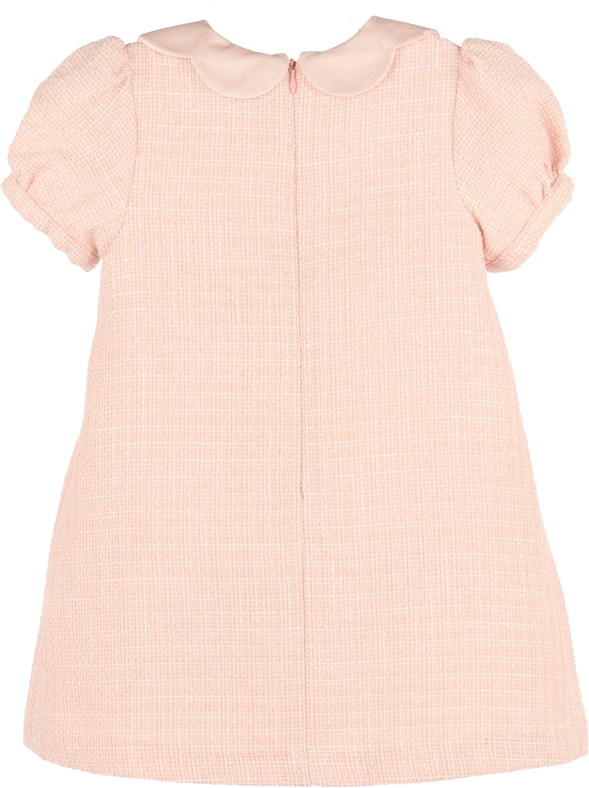 Pink checkered dress with short sleeves on a white background