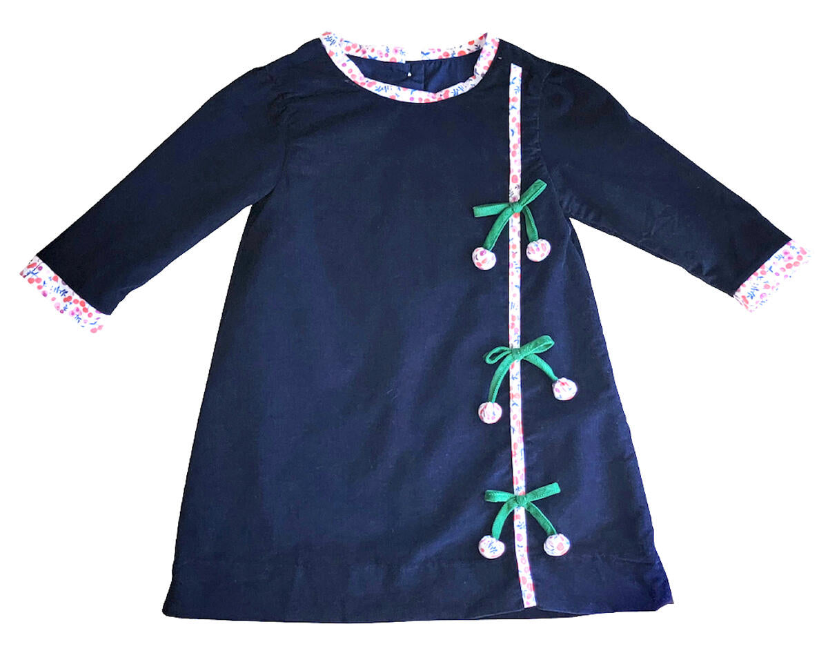 Navy Blue Corduroy Cherries Girl's A-Line Dress