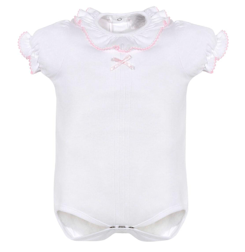 Girl's Short Sleeve Pink Trim Bodysuit