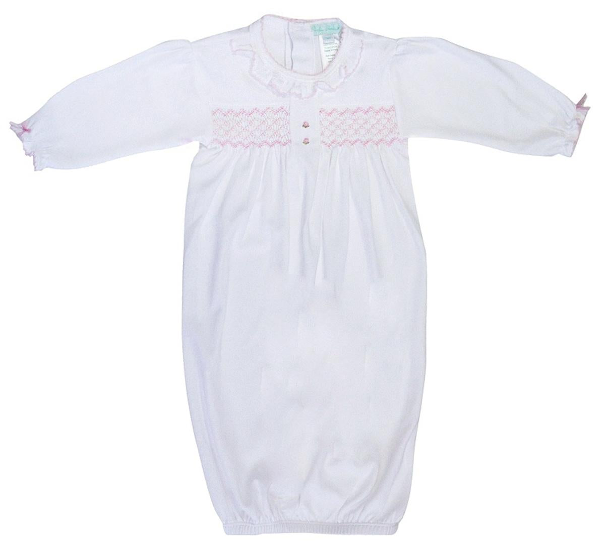 Girl Smocked White Daygown with Ruffles