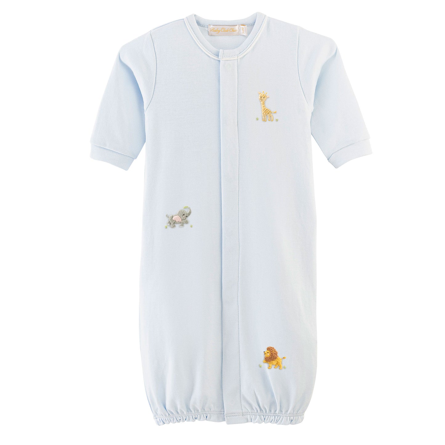 Embroidered Safari Blue Converter Gown, Piping Trim
