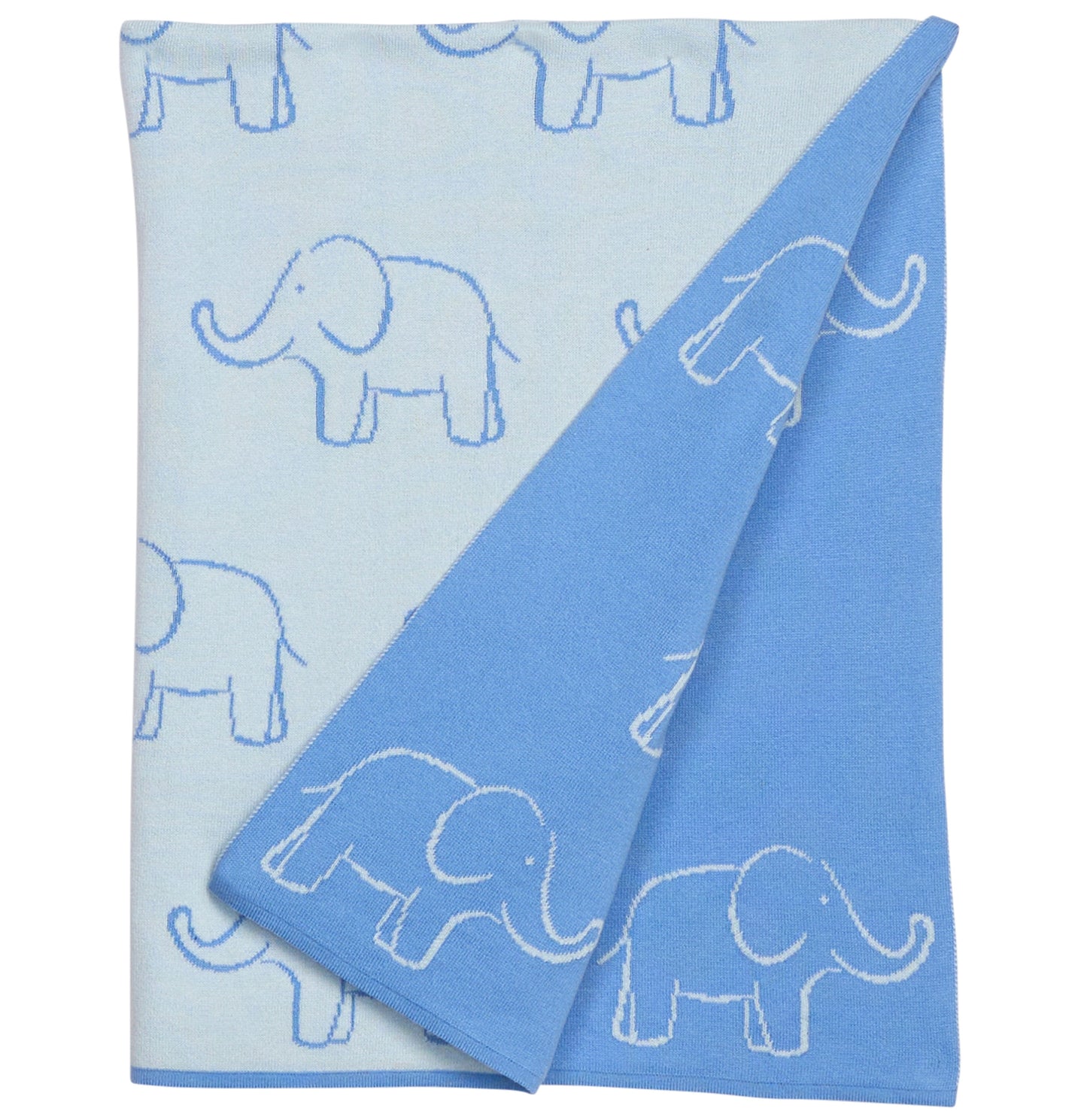 Little English classic reversible blanket with blue elephant motifs, for little boy
