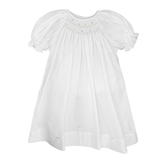 White Raglan Sleeve Pastel Floral Embroidered Hem Daygown