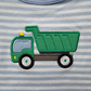 Boy's Short Sleeve Green Dump Truck Applique Blue Stripe Romper