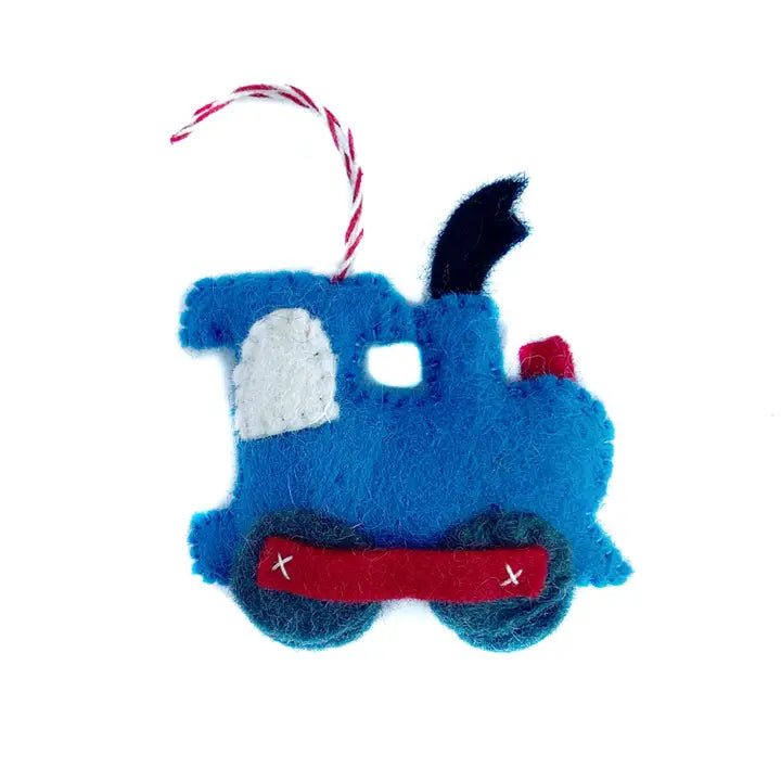 Ornament, Train Blue Felt Wool