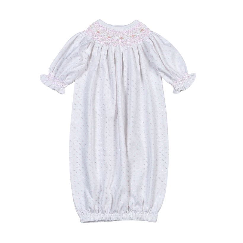 Sally Pink Dots Smocked Bishop Gown