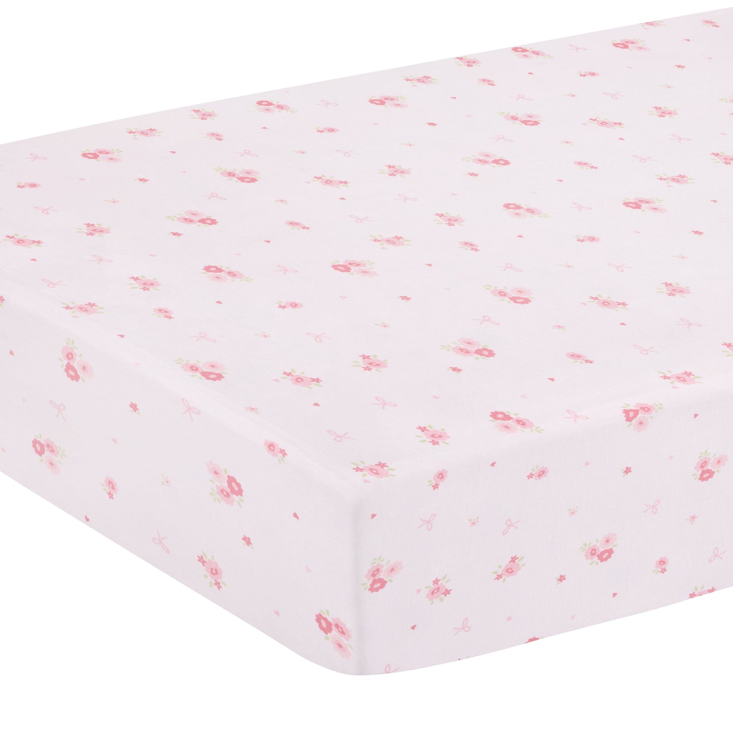 Little English classic pima bed sheet with pink primrose floral motifs, for baby girl nursery