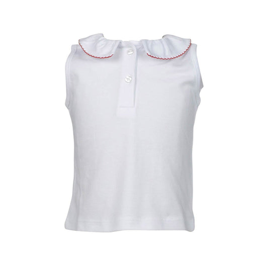 Red Trim Ruffle Collar Sleeveless Shirt
