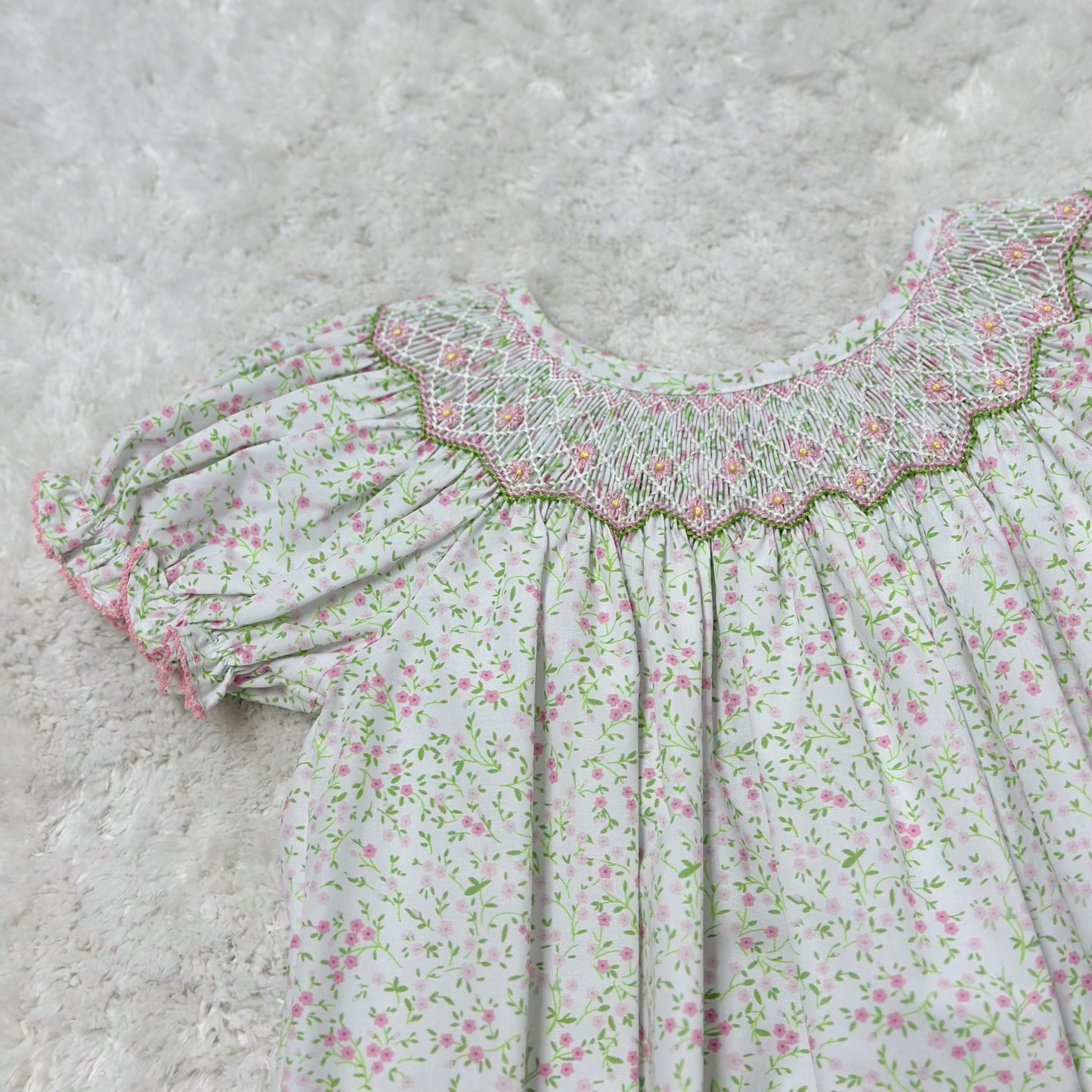 Pink Flowers Bishop Smocked Bentley Bubble