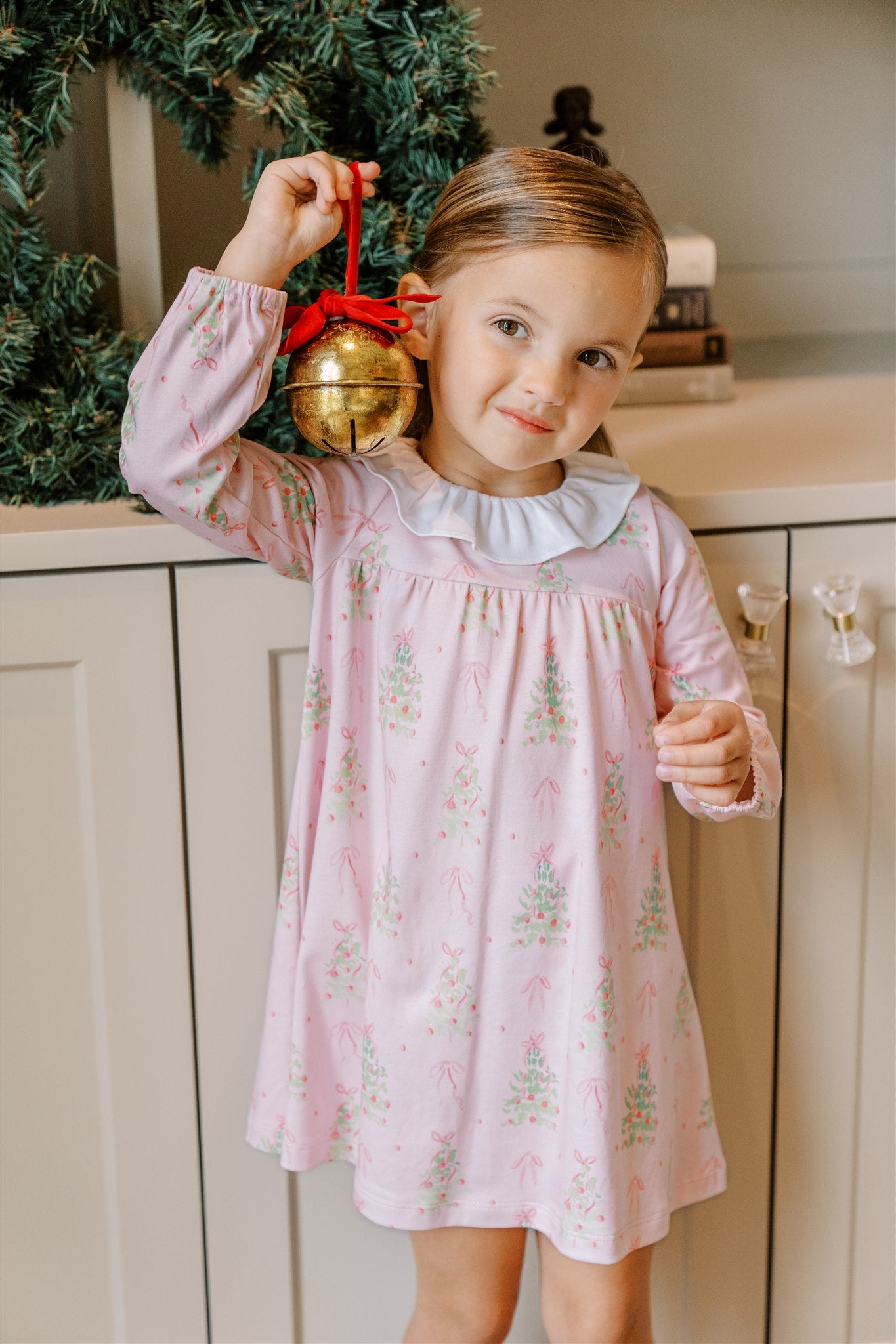 Pink Tinsel Long Sleeve Girl Dress