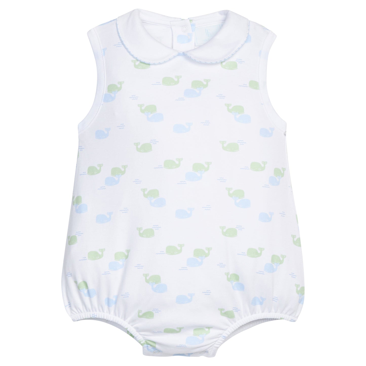 Little English classic printed peter pan bubble with blue and green whale motifs, for baby boy