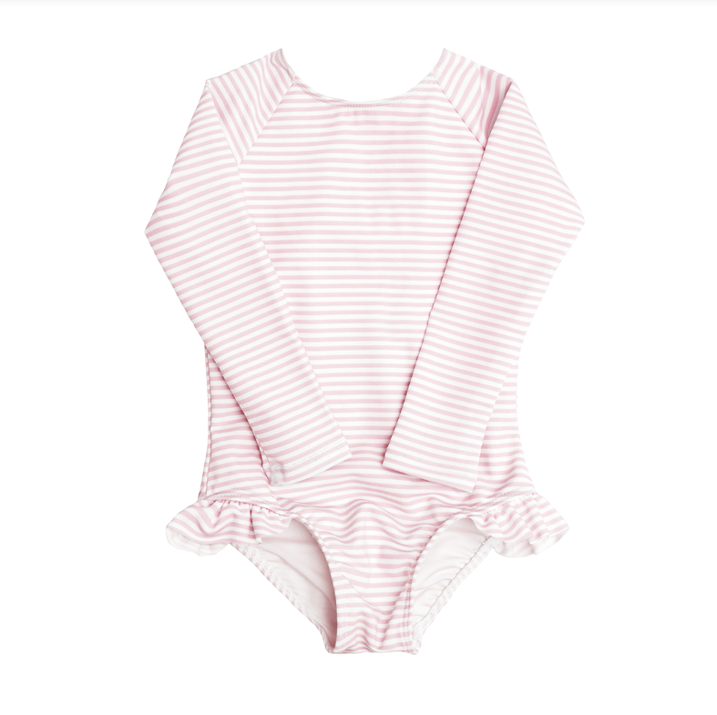 Girl's Light Pink Stripe Rashguard One Piece