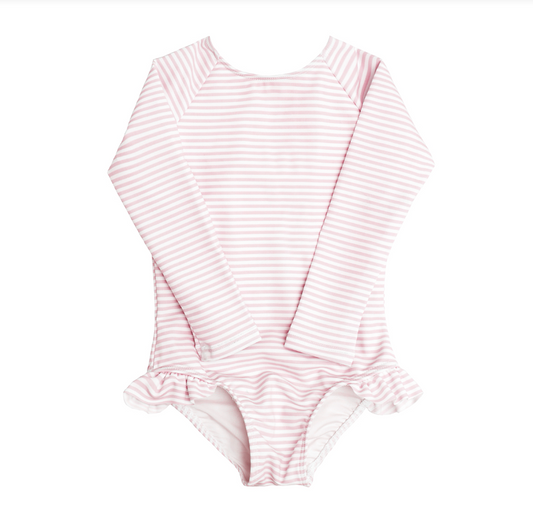 Girl Light Pink Stripe Rashguard One Piece