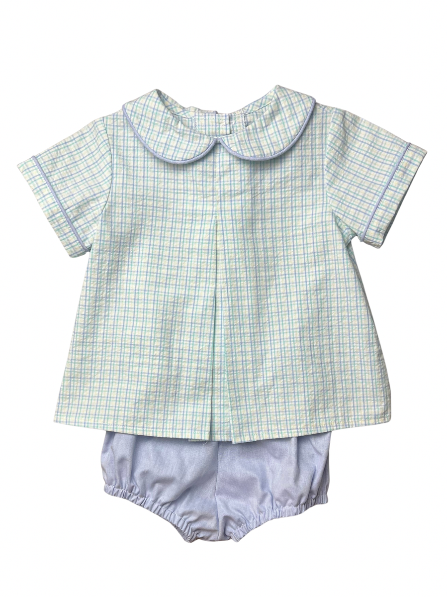 Boy Seersucker Plaid Diaper Cover Set