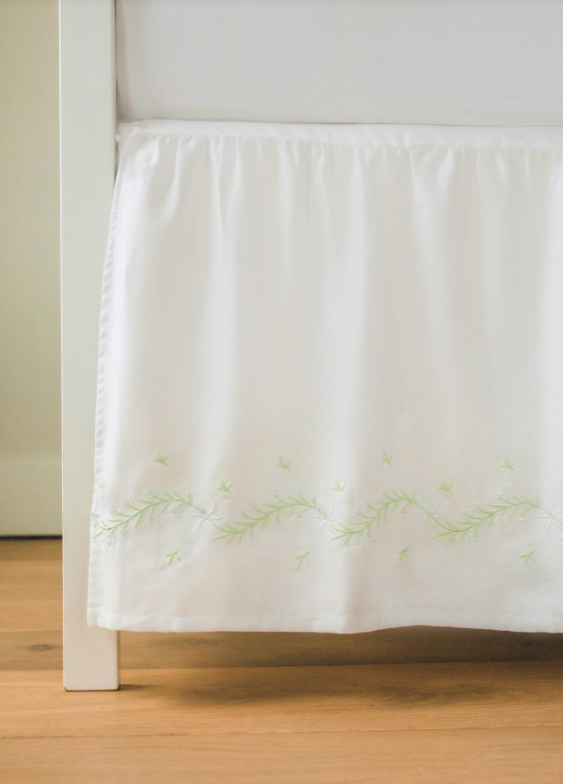 Embroidered Crib Skirt, Meadow Green