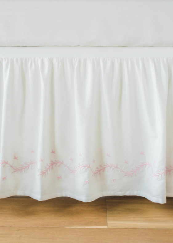 Embroidered Crib Skirt, Blush Pink