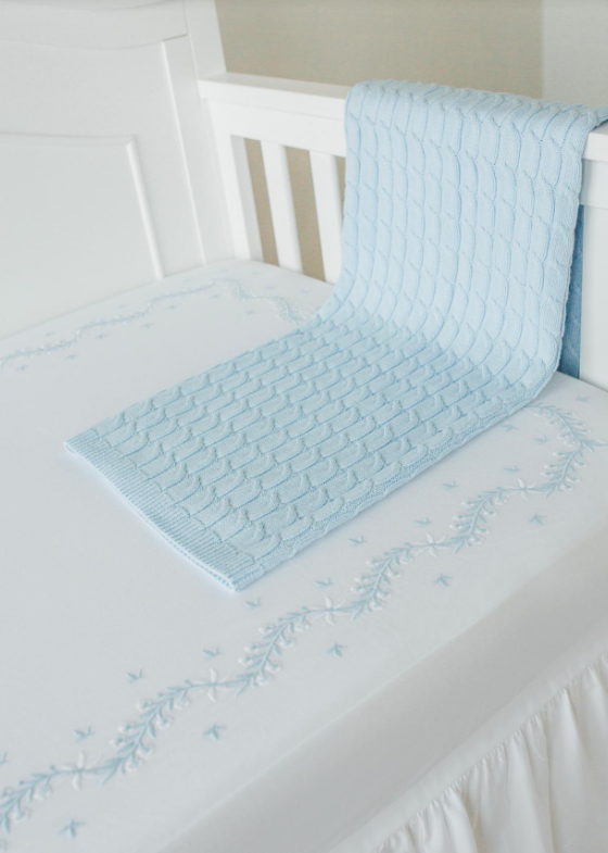 Embroidered Crib Sheet, Sky Blue