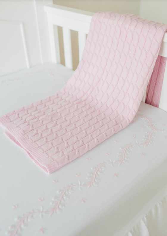 Embroidered Crib Sheet, Blush Pink