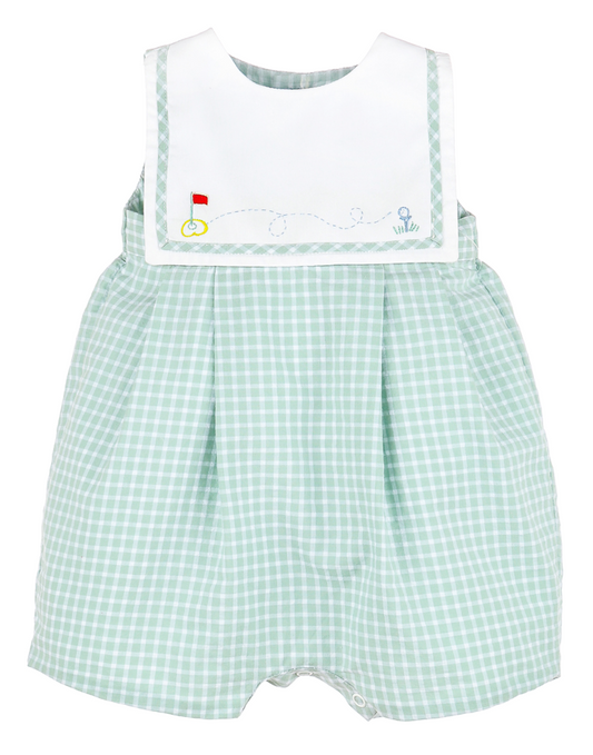 Boy's Green Check Golf Embroidered Bubble