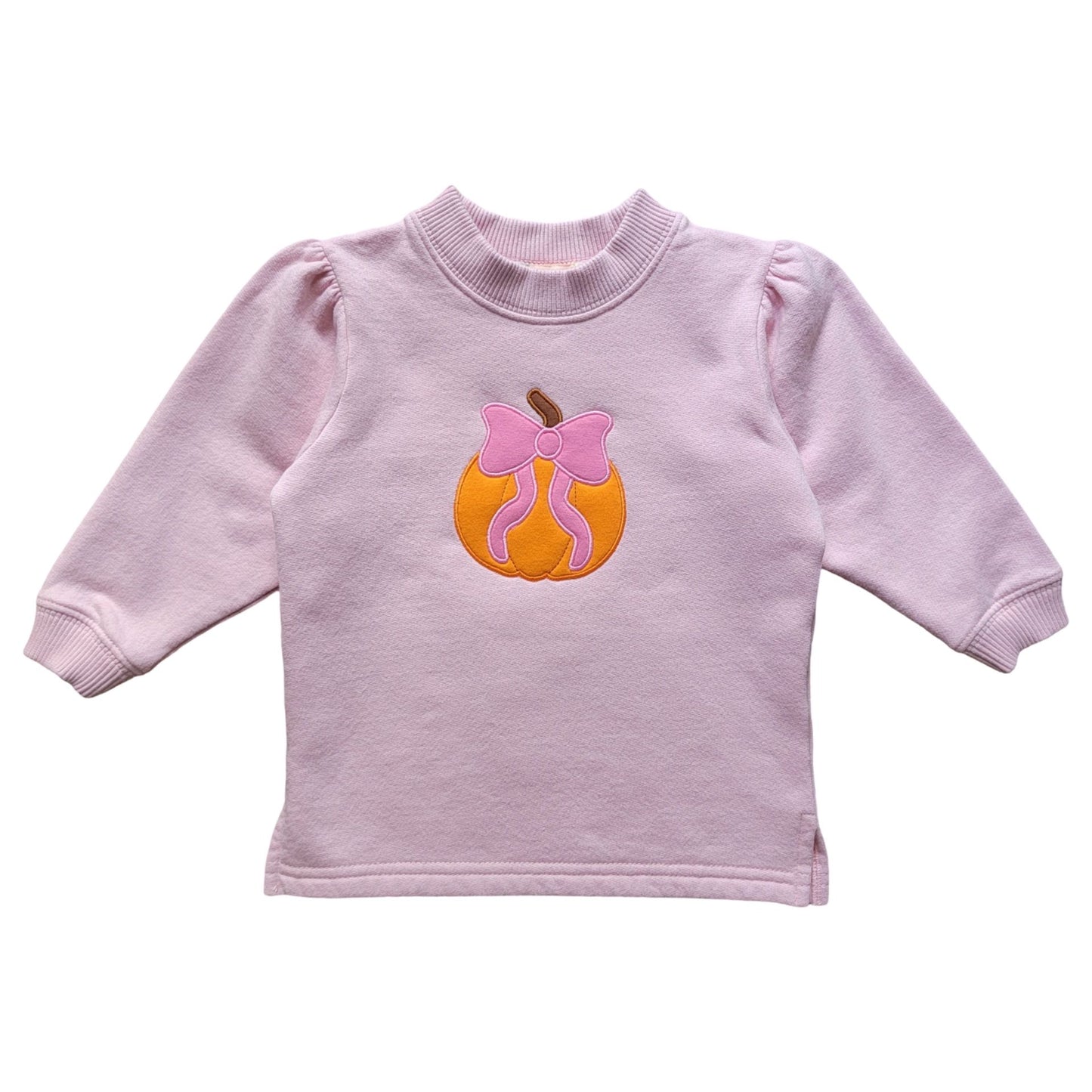 Girl's Pink Pumpkin with Bow Embroidered Sweatshirt