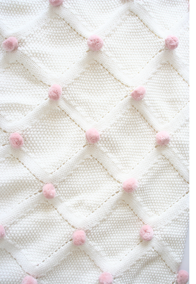 Pom Pom Baby Blanket Ivory/Petal Pink