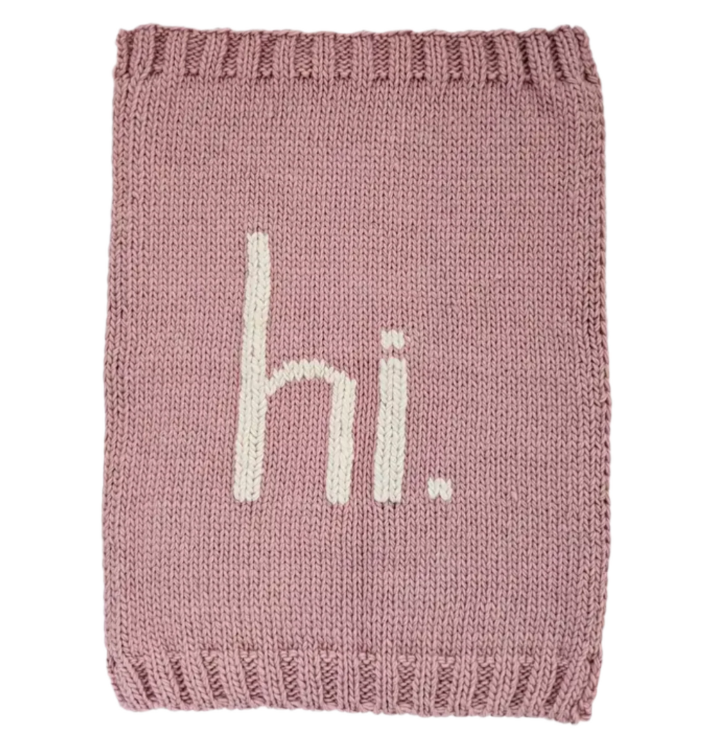 'Hi.' Hand Knit Blanket, Rosy Pink