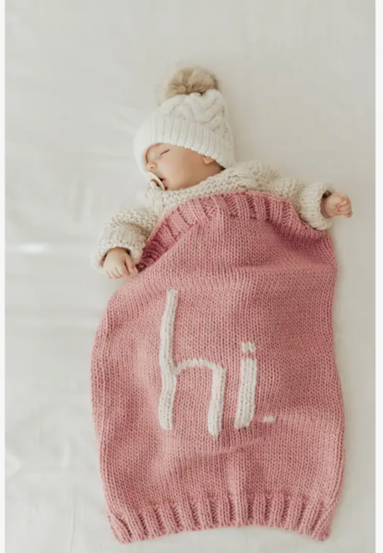 'Hi.' Hand Knit Blanket, Rosy Pink