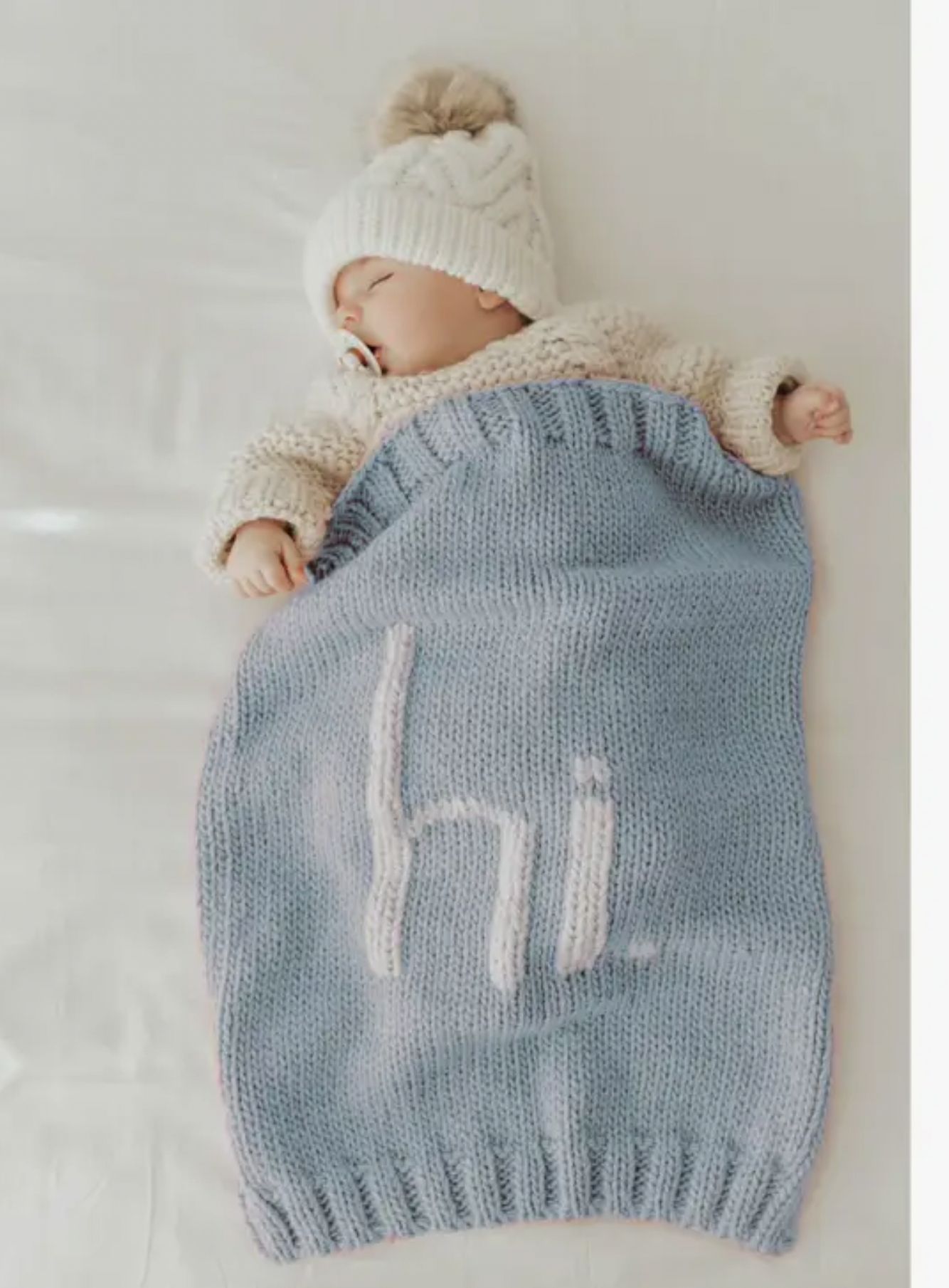 'Hi.' Hand Knit Blanket, Surf Blue