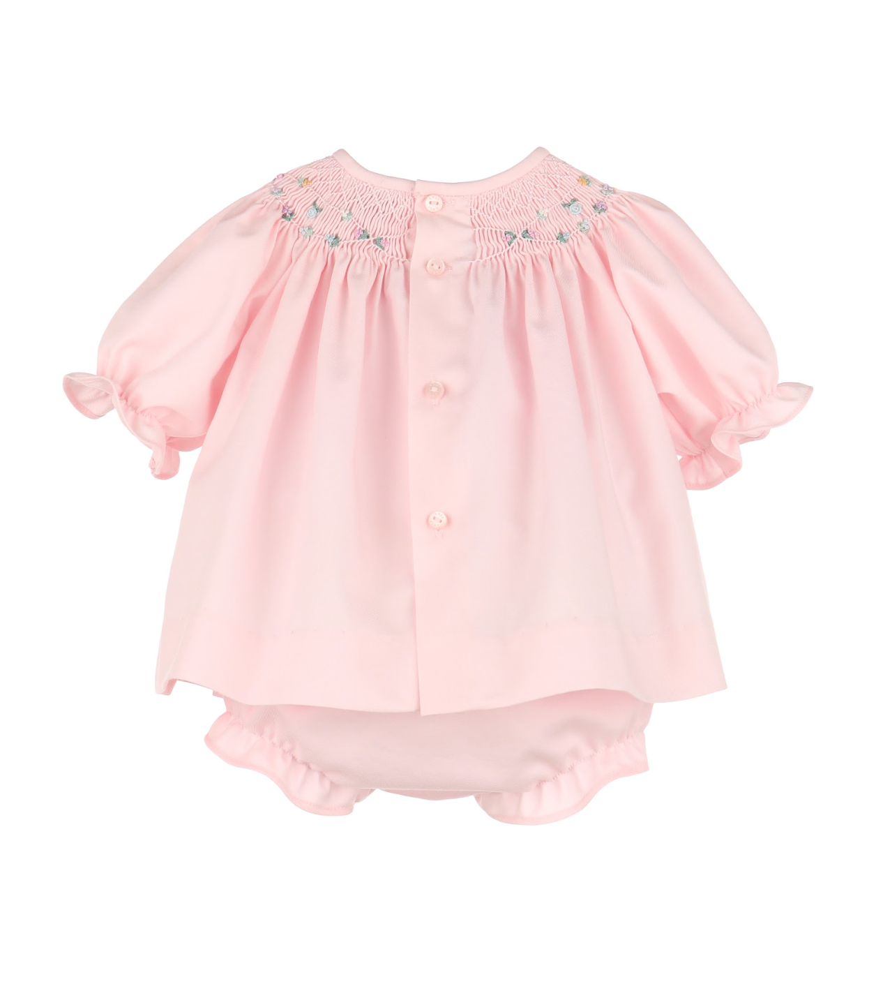 Floral Wreath Smock Bishop Dress, Pink