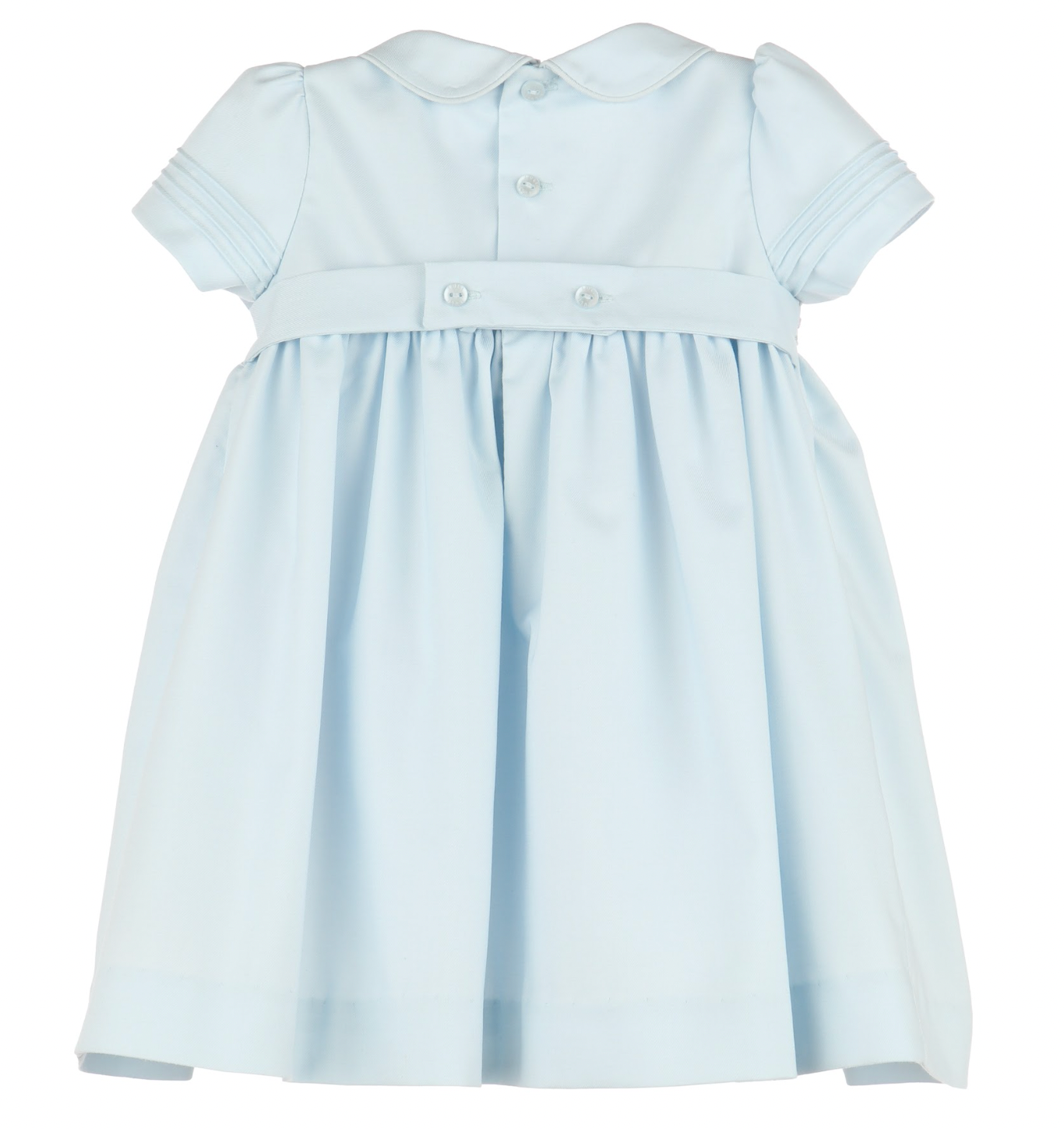 Collared Short Sleeve Floral Wreath Smocked Dress, Blue