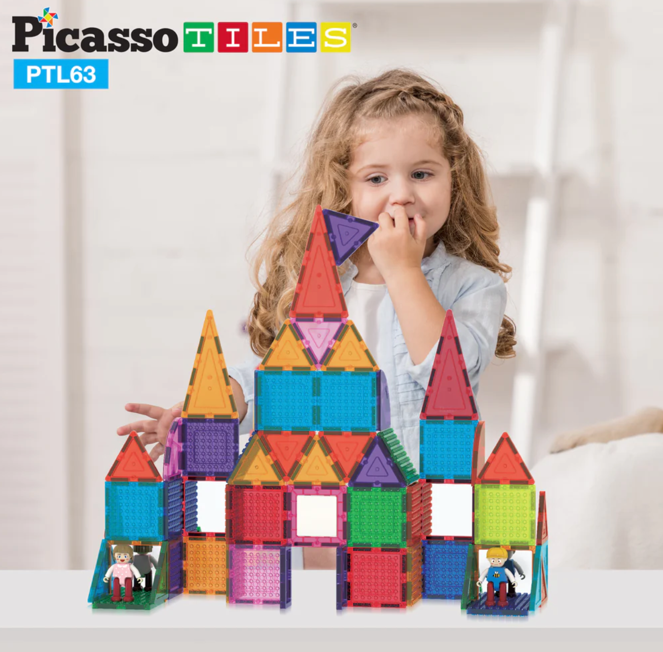63 Piece Magnetic Building Tiles Toy Set