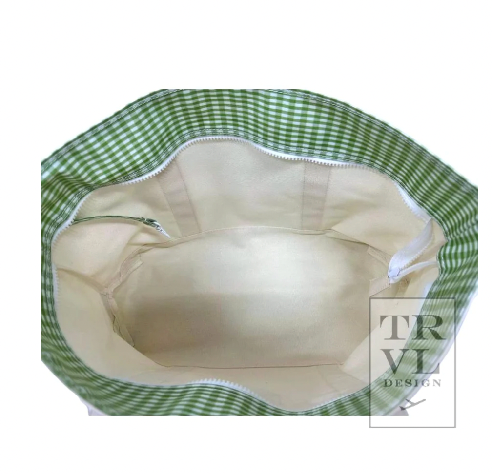 Medium Tote, Gingham Leaf Green Trim
