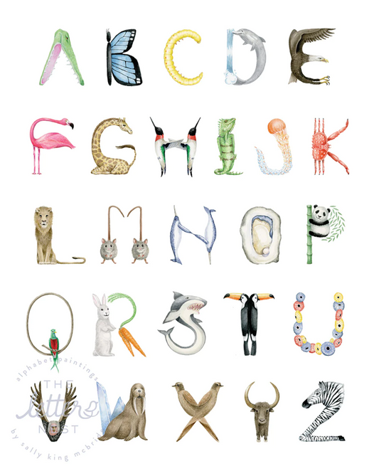 Animal Alphabet Print, 16" x 20" -  Framed in White
