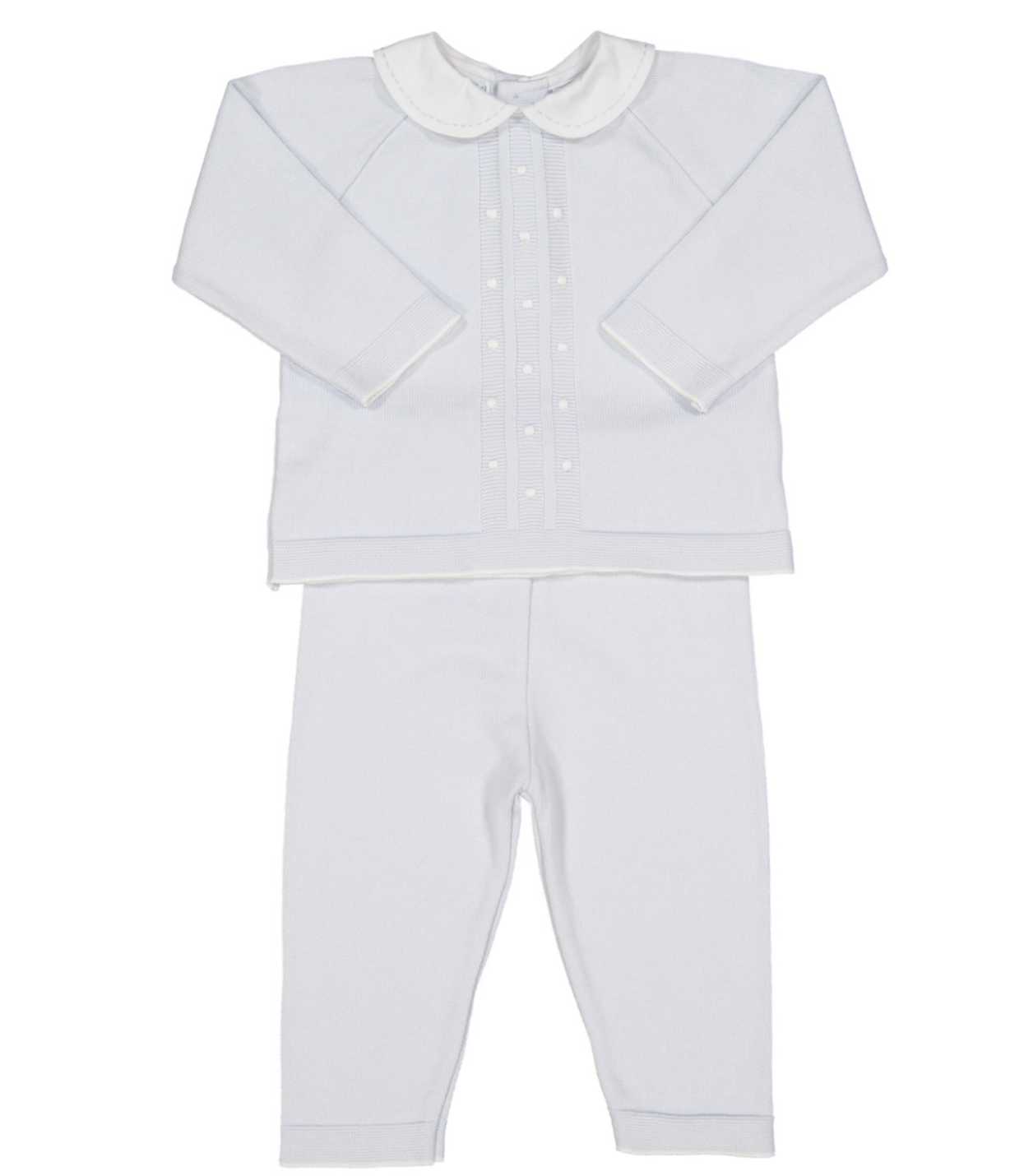 Pique Collar Dot Knit Set, Blue