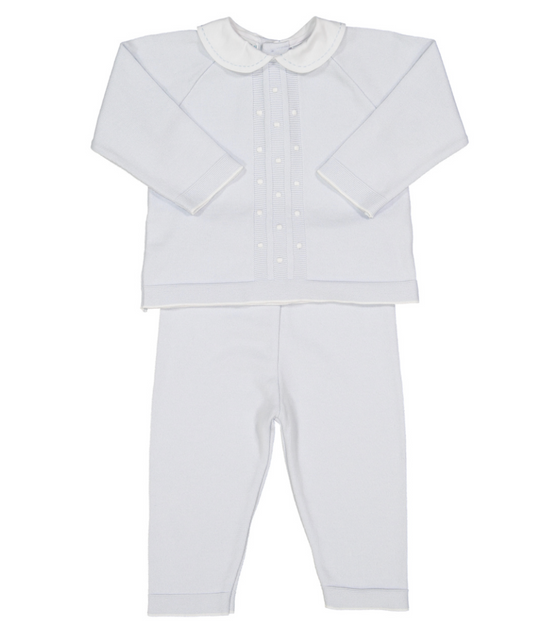 Pique Collar Dot Knit Set, Blue